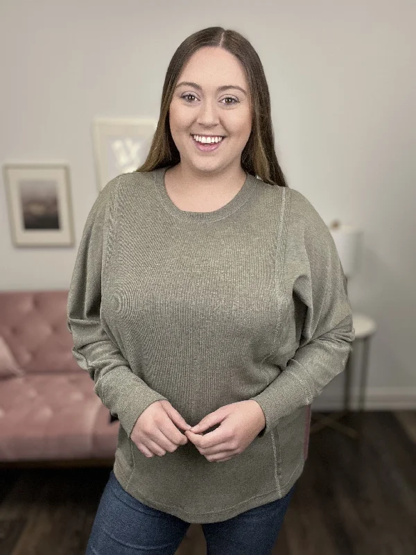 Peace Of Mind Women's Ribbed Paneled Long Sleeve Pullover Top Classic Women's Tweed