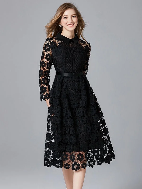 Black All Over Lace Dress Earthy Women's Hemp - based