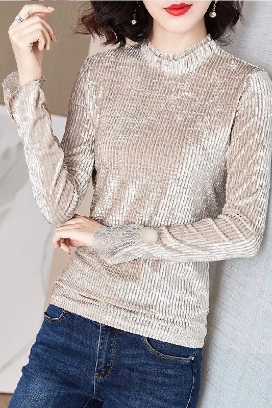 Velvet Shirt W/ Ruffle Detail Contemporary 