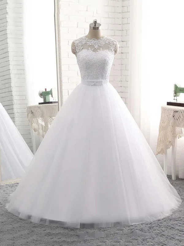 Elegant V-Neck Ball Gown Tulle Wedding Dresses Monochromatic Office Style
