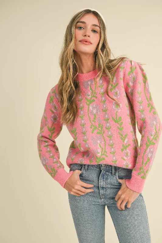 Floral Knit Sweater Top Dapper Women's Bow - adorned