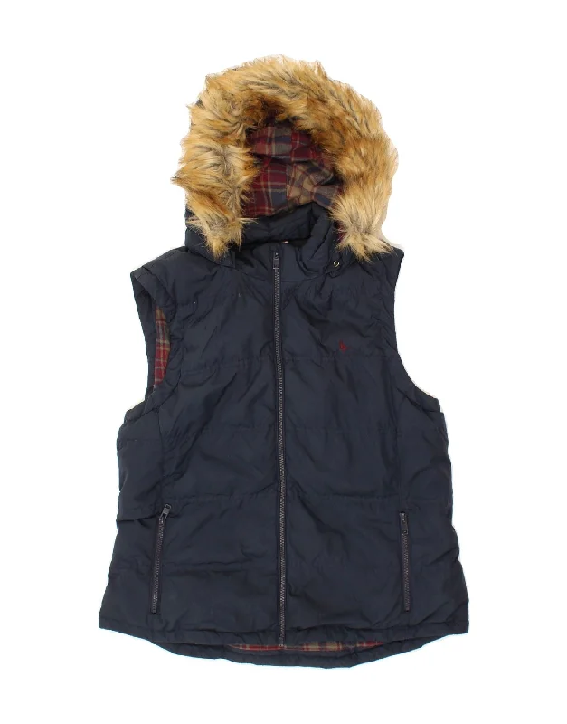 JACK WILLS Womens Hooded Padded Gilet UK 14 Large Navy Blue Polyester Preppy Women's College JACK WILLS Womens Hooded Padded Gilet UK 14 Large Navy Blue Polyester Preppy Women's College