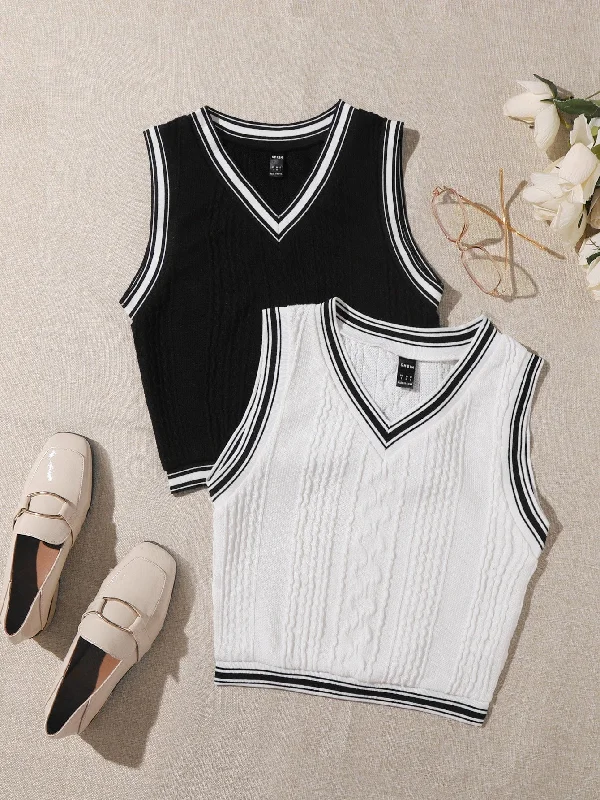 Casual Striped V Neck Crop Women Tank Top & Cami Compression