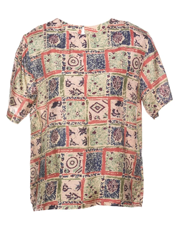 100% Silk Printed Multi-Colour Top - M Athletic Women's 