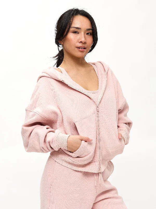 Plush Fleece Zip Hoodie - Strawberry Milk