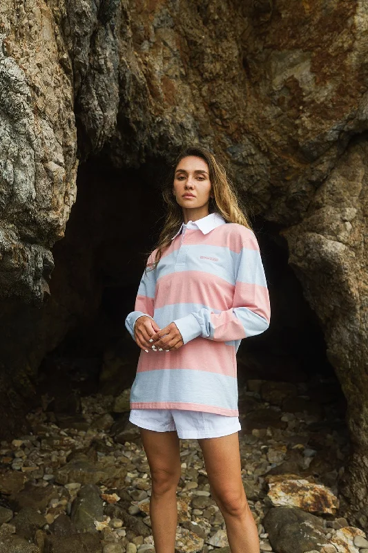 Pink-Blue Stripe Heavyweight Polo Practical Women's Multi - 