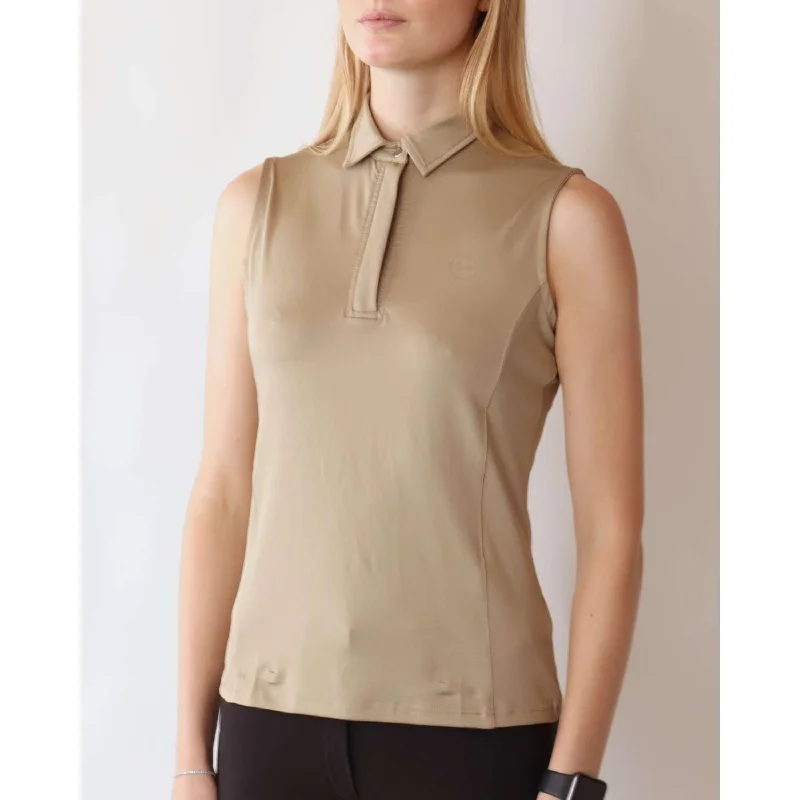 Montar Polo Fiona Sans Manche Beige Artistic Women's Hand - painted