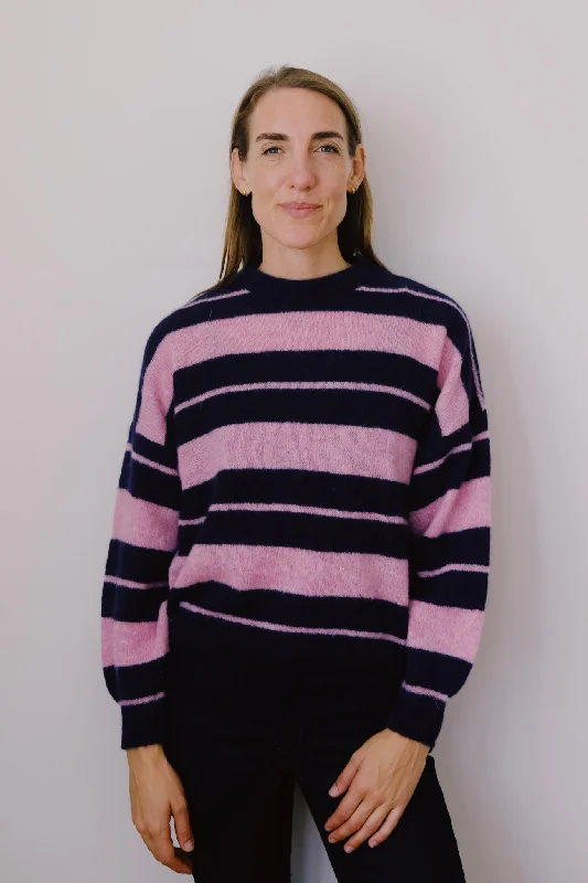 wool sweater - biscuit - pink blue stripes Disco