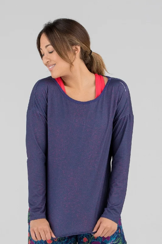 Women's Printed Hypersoft L/S Running Shirt - Cypher Navy/Red Practical Women's Multi - 