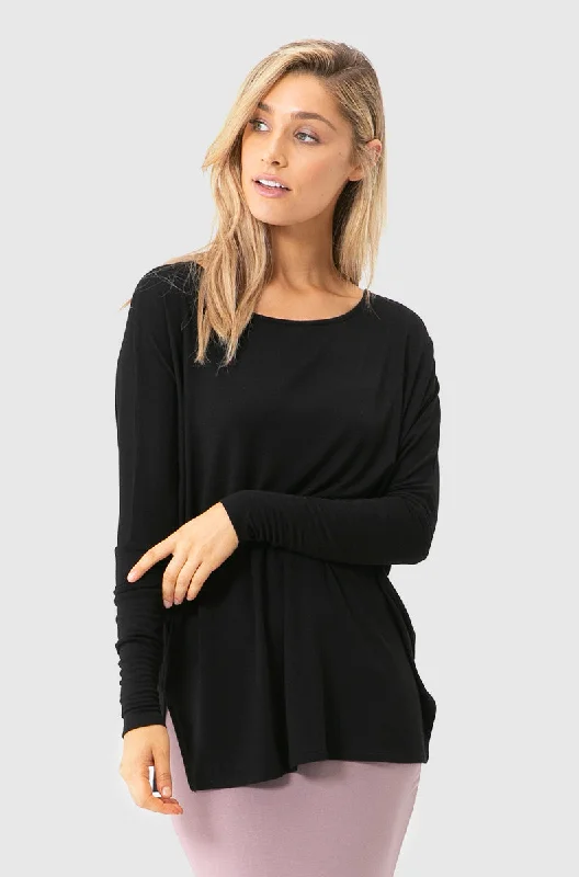 Liv Long Sleeve Slouch Top - Black Dynamic Women's Moto