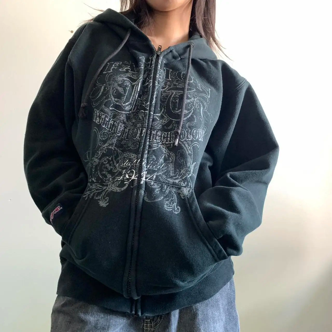Casual Graphic Aesthetic Zip Up Hoodie Hip Women's Urban