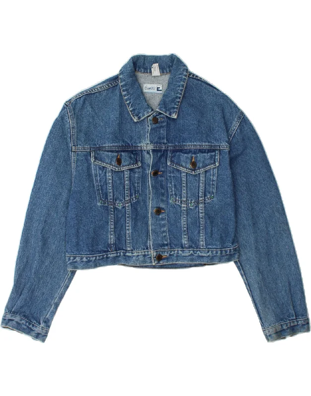 VINTAGE Womens Crop Denim Jacket UK 14 Medium Blue Cotton Practical Women's Quick - dry