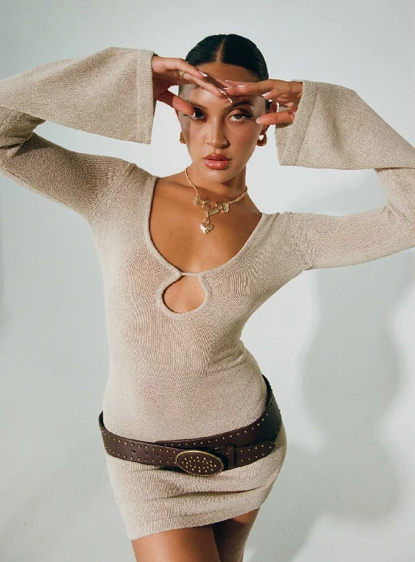 Balart Long Sleeve Mini Dress Beige Athletic Women's High - 