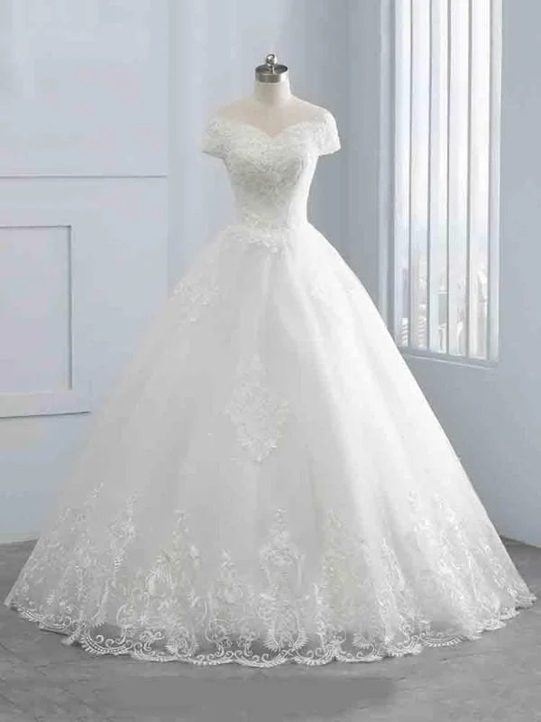 Gorgeous Cap Sleeves Sequins Lace-Up Ball Gown Wedding Dresses