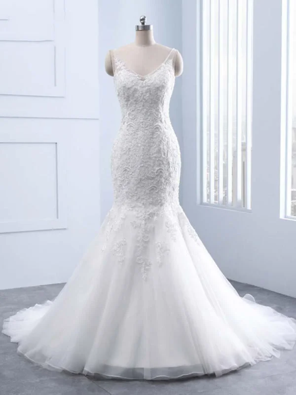 Elegant V-neck Lace Mermaid Wedding Dresses Confident Women's Power