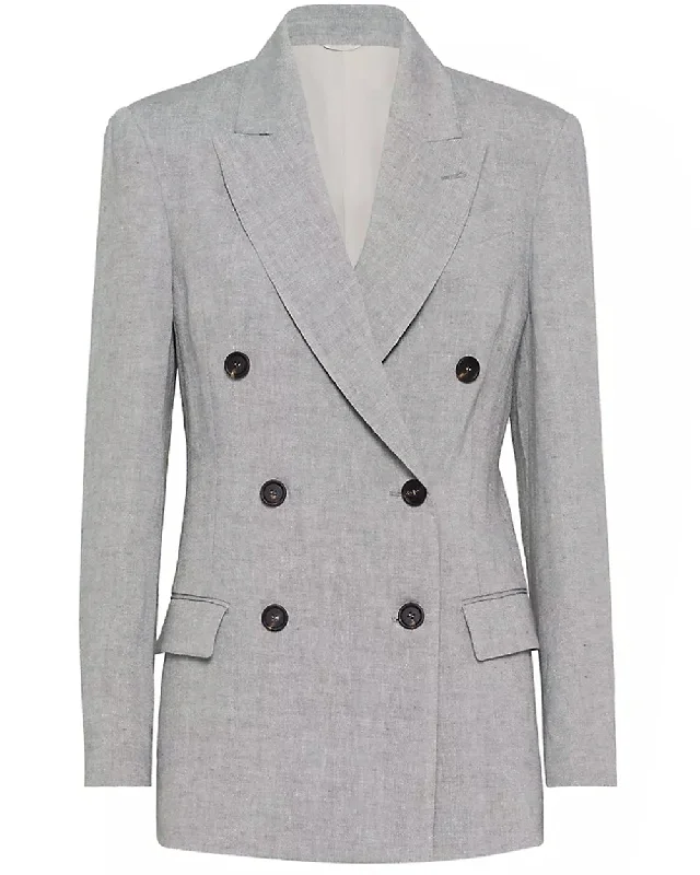 Light Grey Sparkling Canvas Double Breasted Blazer