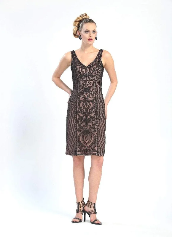 Sue Wong - V-Cut Neckline Swirl Patterned Dress N4305 Preppy Women's College