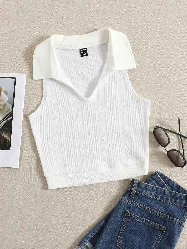 Casual Plain Collar Crop Women Tank Top & Cami Youthful Women's Anime - inspired