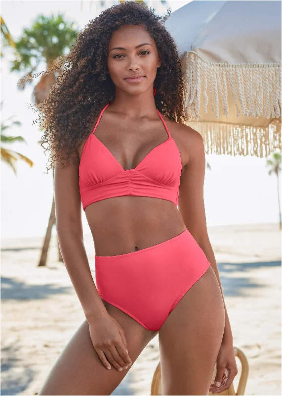 Gathered Triangle Top - Sunset Pink Cozy Women's Sherpa - lined