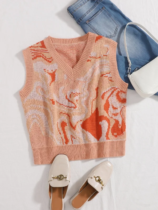 Casual Graphic Sleeveless V Neck Regular Women Knit Top performance