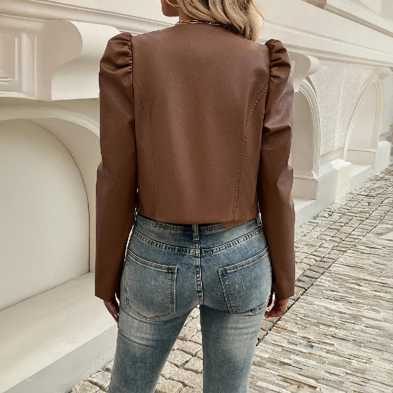 Jacket Women's Temperament Leisure Cardigan Solid Color Leather Coat Sophisticated Women's Tailored