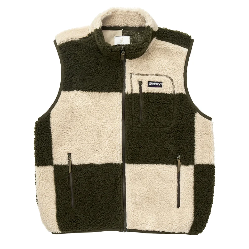 Gramicci Checkered Sherpa Vest Natural / Olive Check Cashmere