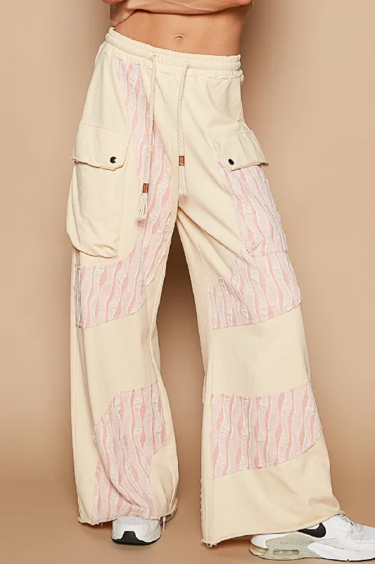 Crochet Contrast Drawstring Wide Leg Pants Youthful Women's Anime - inspired