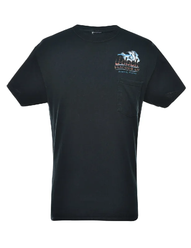 Black Printed T-shirt - M Vintage Women's 1970S 