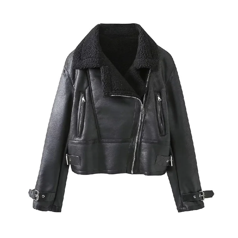 Women's Clothing All-match Solid Color Zipper Pocket Long Sleeve With Belt Double-sided Jacket Coat Rugged Women's Outdoor 