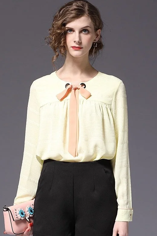 Chiffon Blouse W/ Bow Tie Relaxed Women's 