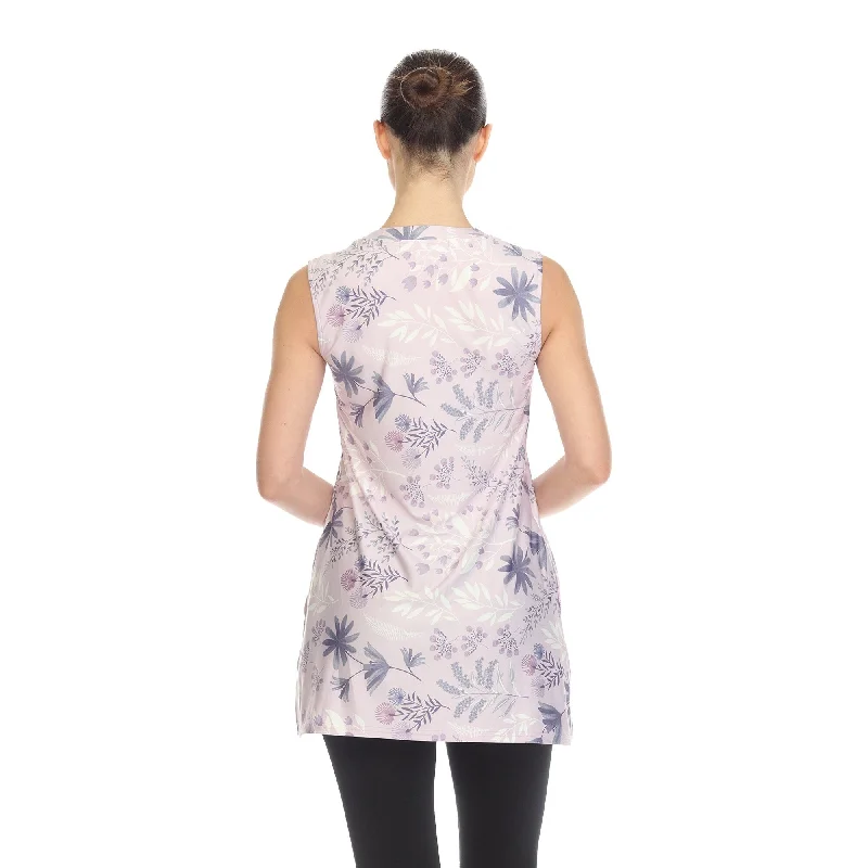 White Mark Floral Print Sleeveless Tunic Top With Pockets Women Size S3X European