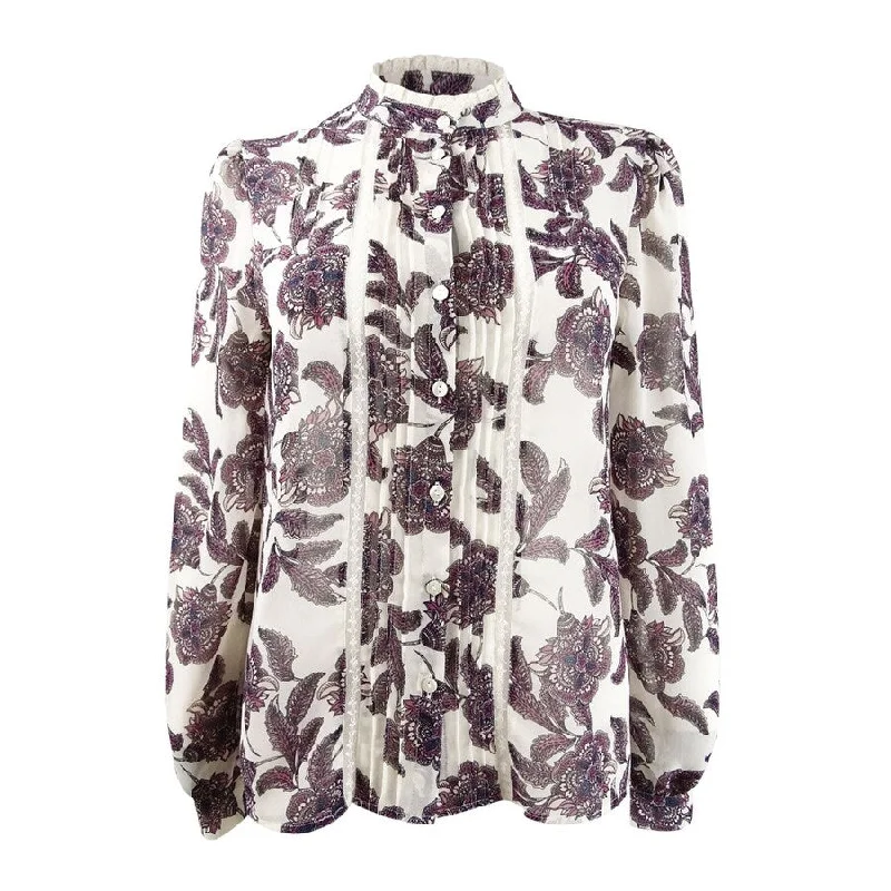 1.State Women's Lace-Trimmed Paisley Blouse Classic Women's Pin - striped
