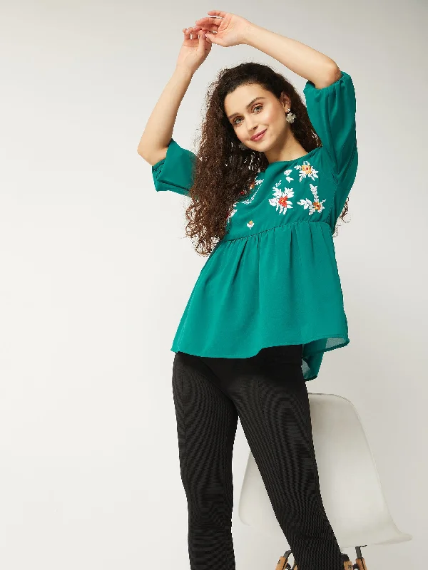 Floral Embroidered Sheer Top European