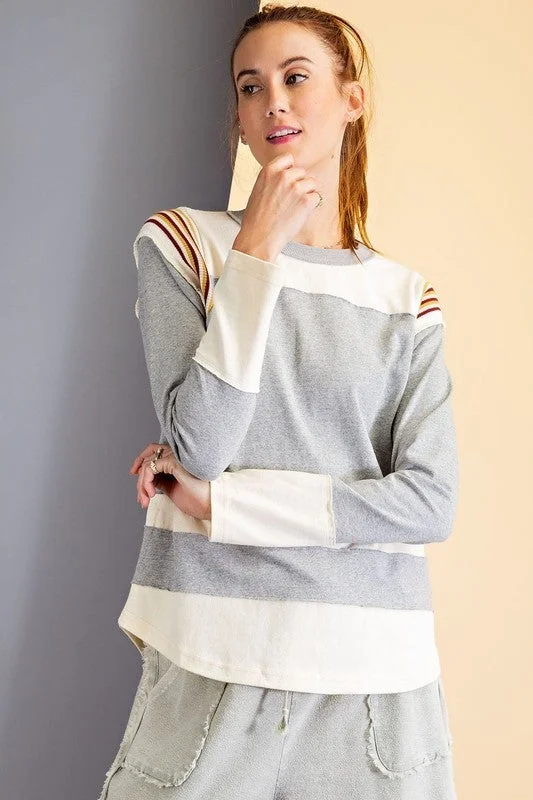 Next To You Women's Color-Blocked Ribbed Long Sleeve Top Casual Women's Japanese 