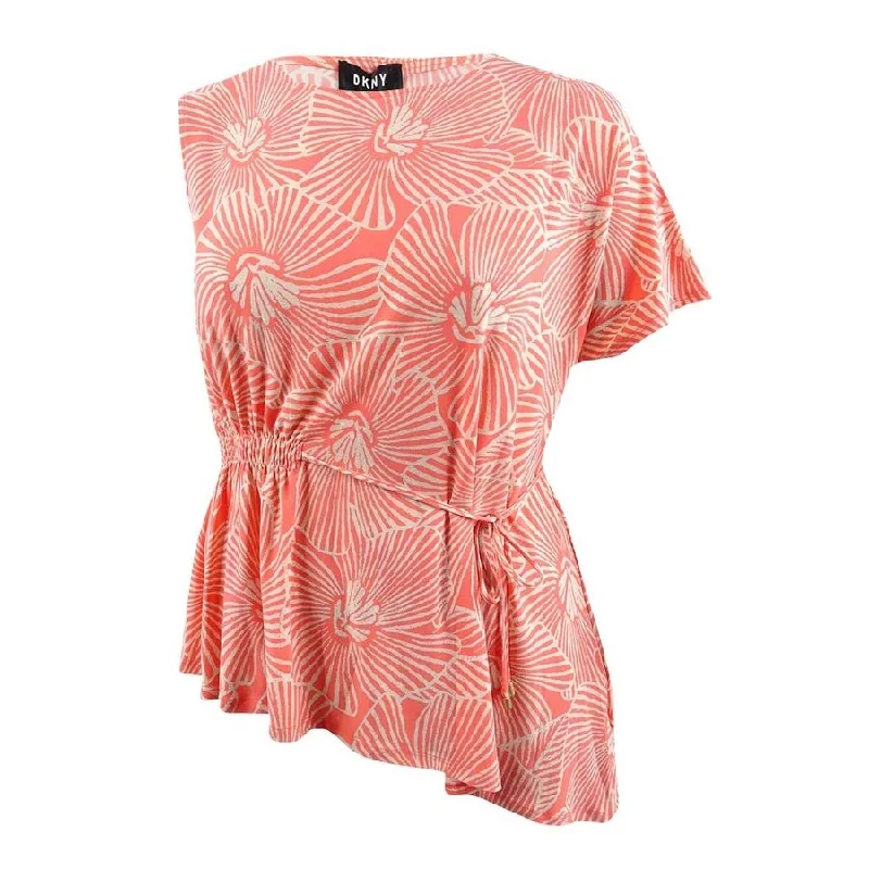 DKNY Women's Printed Asymmetrical Top Athletic Women's 
