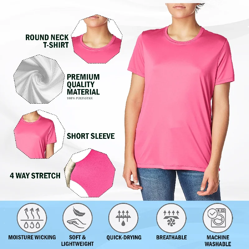 5Pack Womens MoistureWicking Short Sleeve TShirts Active Wear Round Neck Disco