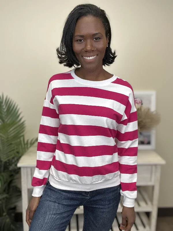 Never Stop Women's Striped Knit Long Sleeve Top Sophisticated Women's 