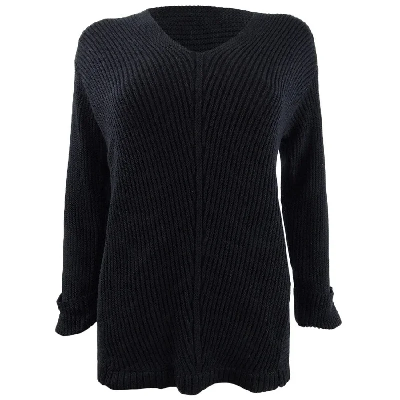 Charter Club Women's Cotton Textured V-Neck Sweater Cozy Women's Sherpa - lined