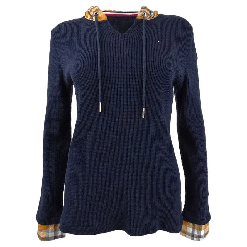 Tommy Hilfiger Women's Contrast Plaid Hooded Top Rugged Women's Outdoor 
