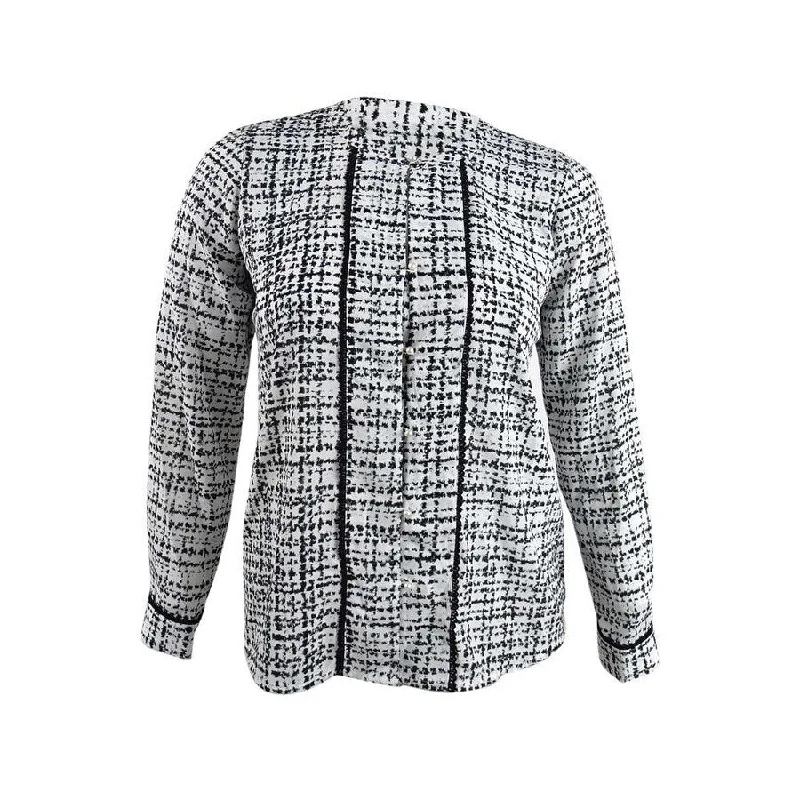 Karl Lagerfeld Women's Picot Trim Printed Button-Down Top Streetwear Style for 