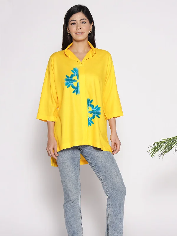 Yellow Rayon ShirtTop - Blomstra Luxurious Women's High -  end