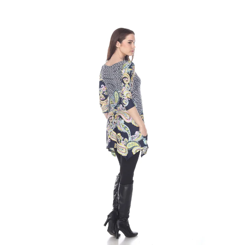 White Mark Womens Printed Tunic Top 95percent Polyester Side Pockets Quarter Sleeves Monochromatic All - in - one