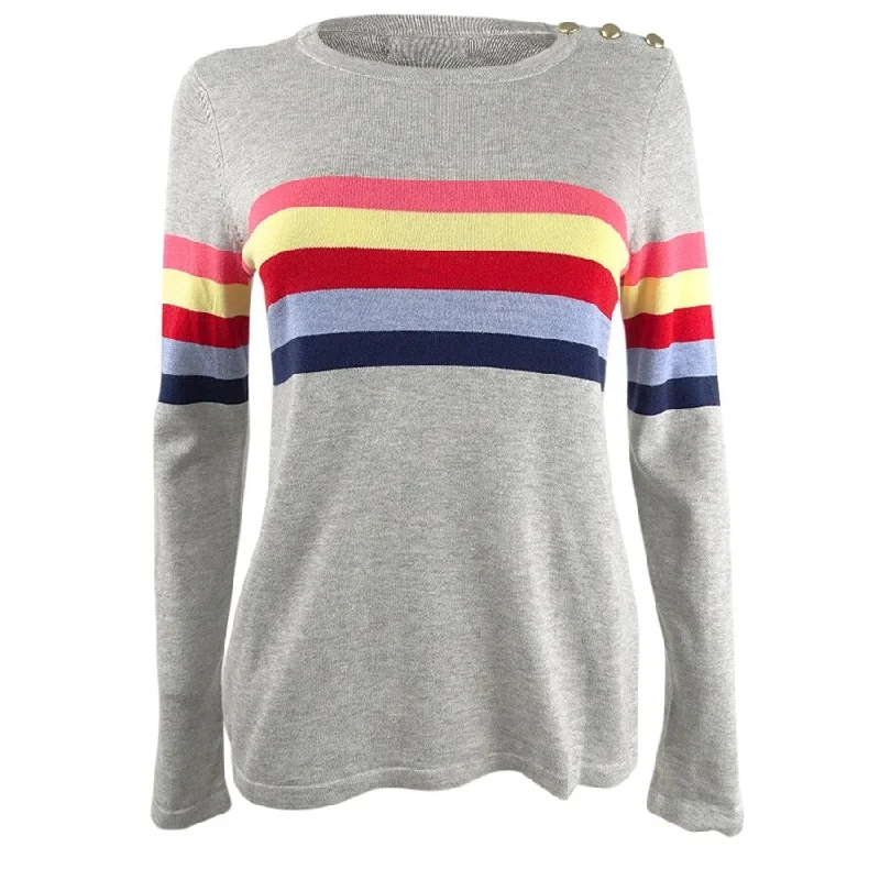 Charter Club Women's Shoulder Button Striped Sweater Unique Women's Upcycled