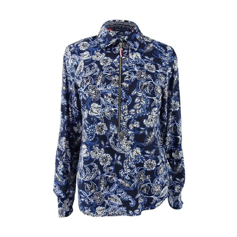Tommy Hilfiger Women's Cotton Printed Zip-Front Shirt Laid - back Women's Style