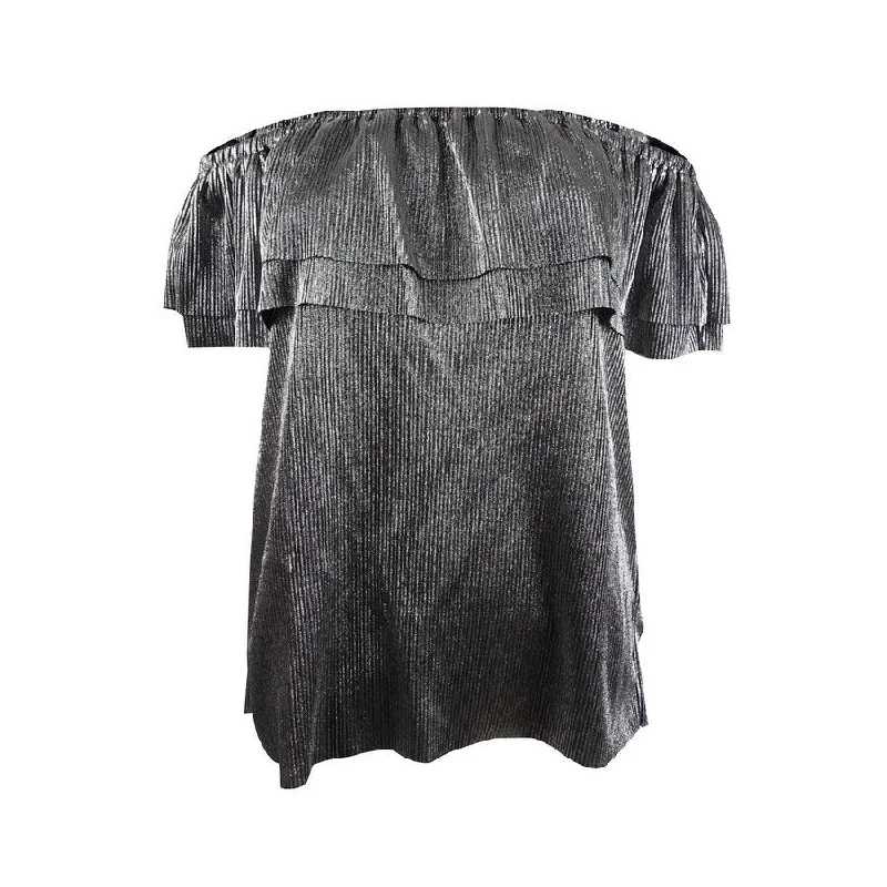 Michael Michael Kors Women's Metallic Off-The-Shoulder Top Feminine Women's Soft 