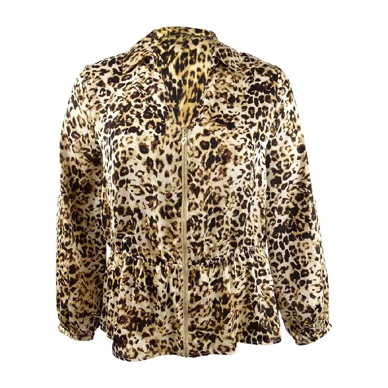 Thalia Sodi Women's Printed Zip Peplum Top Refined Women's Hand - crafted