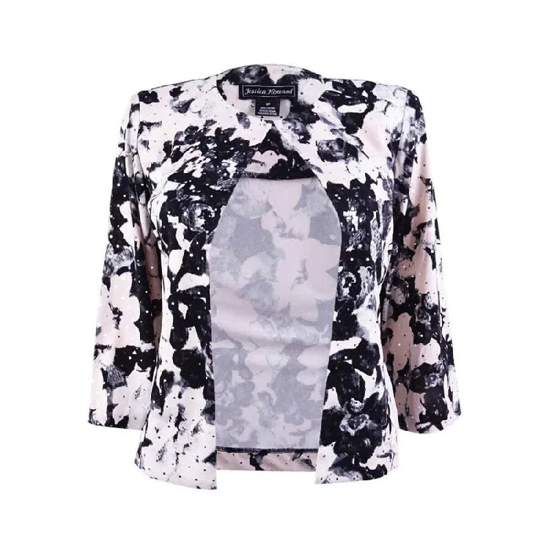Jessica Howard Women's Floral Metallic-Dot Jacket 8, Black/Pink Artistic Women's Hand - painted Jessica Howard Women's Floral Metallic-Dot Jacket 8, Black/Pink Artistic Women's Hand - painted