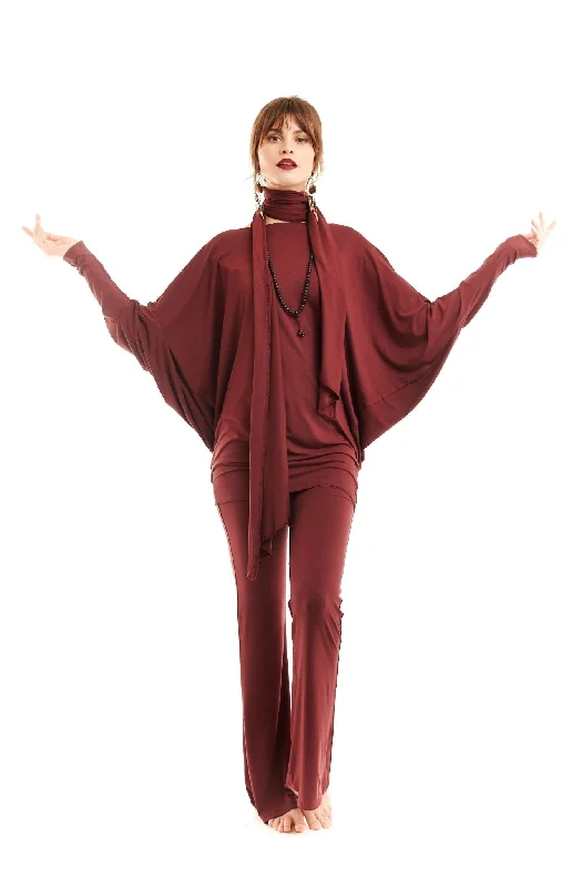 BAMBOO RAGLAN TOP WITH SCARF BURGUNDY Dapper Women's 1920S