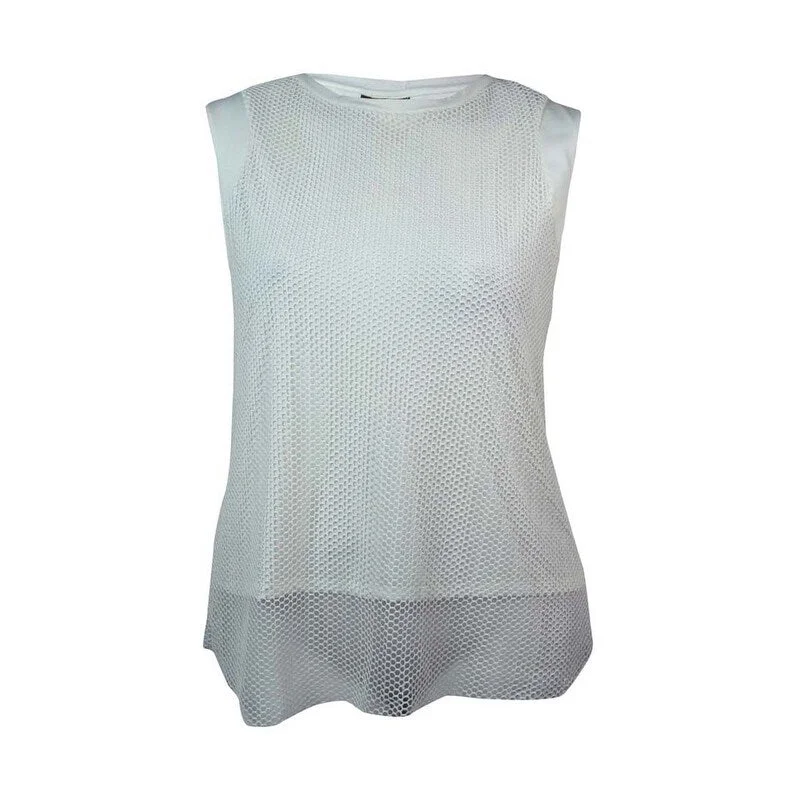Alfani Women's Sleeveless Scoop Neck Mesh Overlay Blouse British Gentlewoman Style