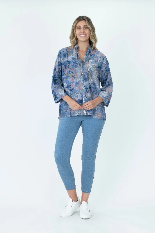Navy Floral Shirt Elegant Women's Formal 